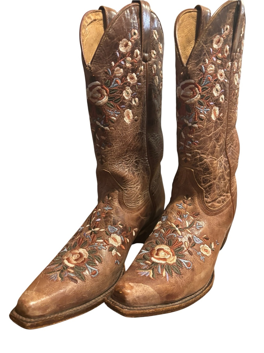 Shyanne Maisie Floral EMBROIDERED SNIP TOE Western Boot Brown Women's 10 M